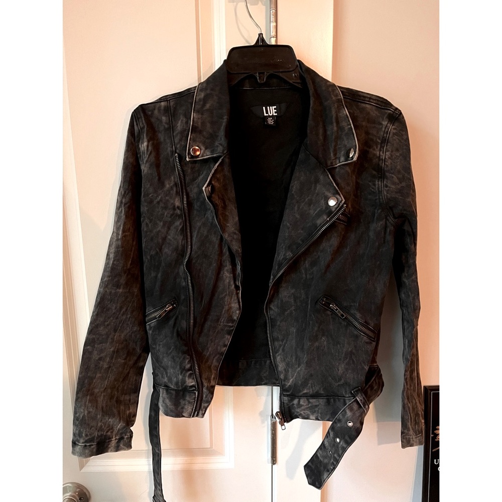 Stretchy acid washed biker jacket